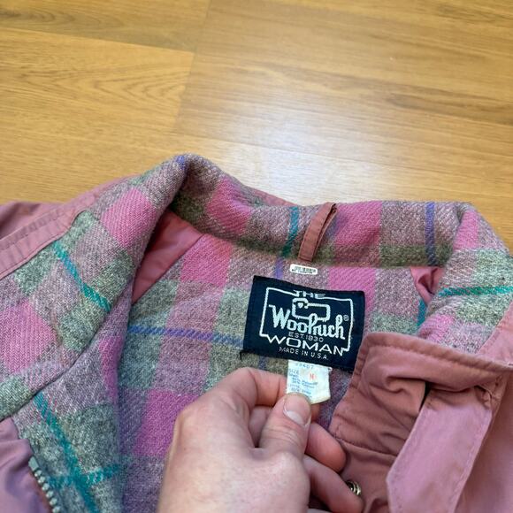 Women's Vintage 80's Woolrich Pink Flannel Lined Parka Jacket Coat Sz Medium VTG - Picture 5 of 11